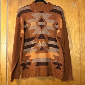Savanna Jane Sweater in Brown and Orange with Geometric Pattern